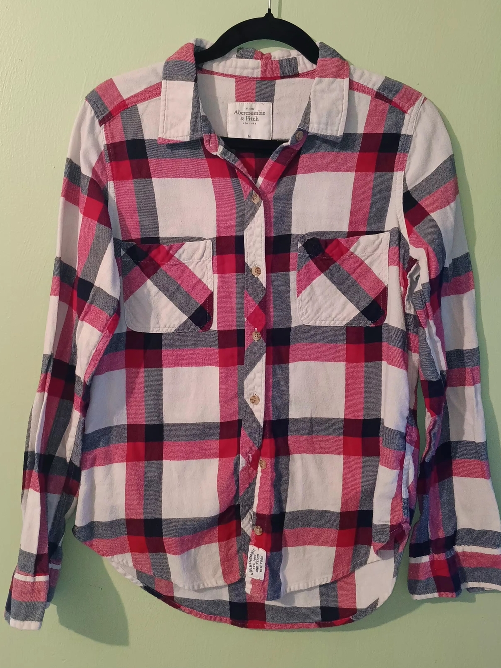 Abercrombie & Fitch White Red and Gray Plaid Button-Down Shirt